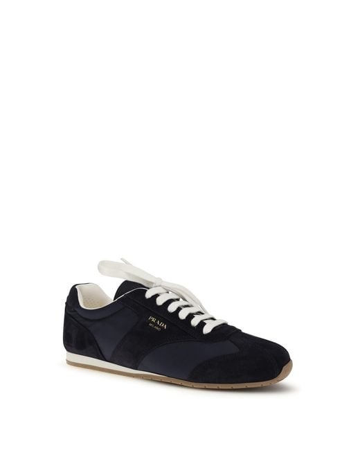Prada White Suede And Fabric Sneakers