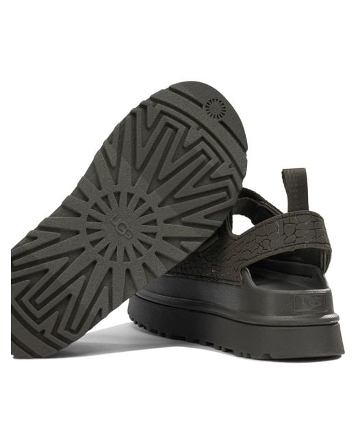 Ugg Black "Goldenglow Embossed" Low Sandals