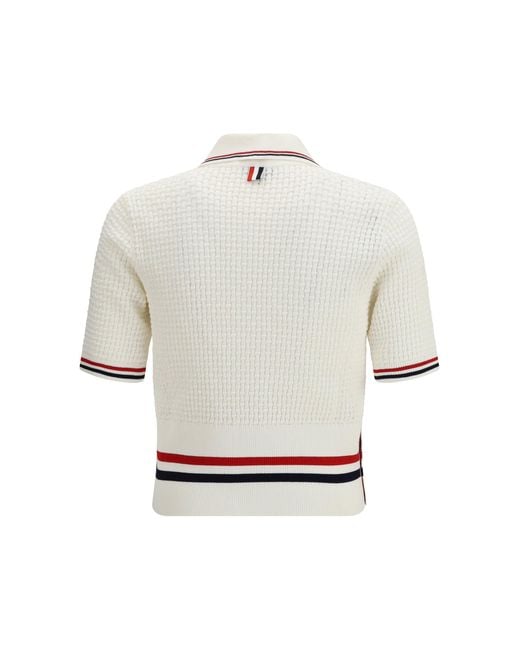Thom Browne White Woven Cotton Polo for men