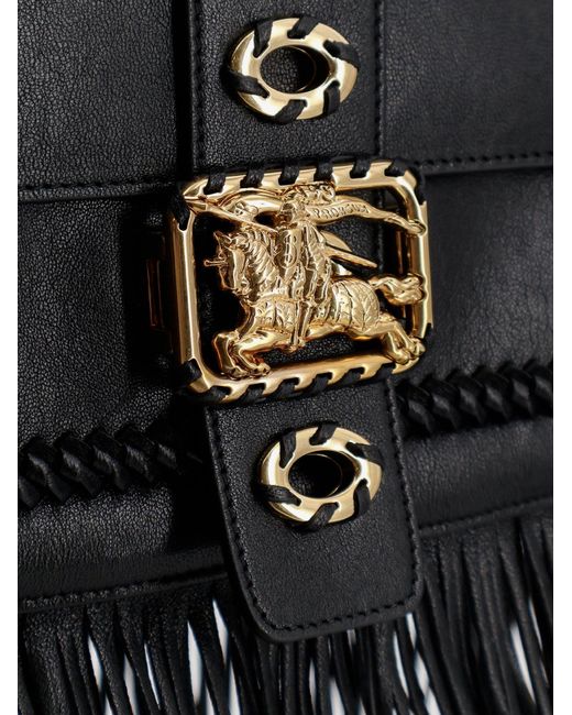 Burberry Black Rider Leather Shoulder Bag With Fringed Edges