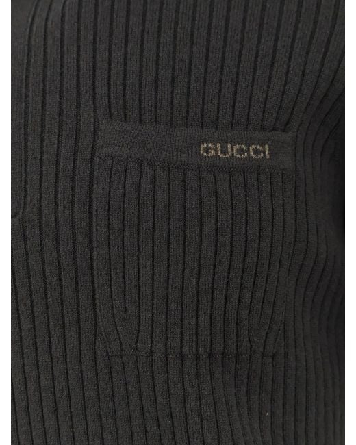 Gucci Black Wool And Cashmere Polo Shirt Short Sleeves for men