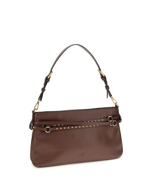 Pinko Brown Shoulder Bag Burgundy Leather