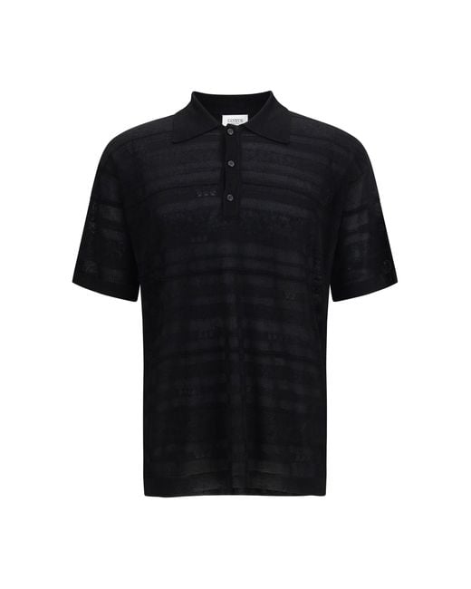 Laneus Black Polo Shirt Jacquard for men