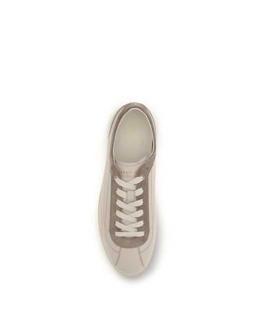 Brunello Cucinelli White Leather And Suede Sneakers With Slim Sole for men