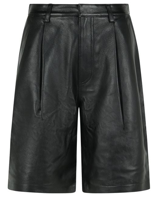 MICHAEL Michael Kors Gray Pleated Leather Bermuda Shorts