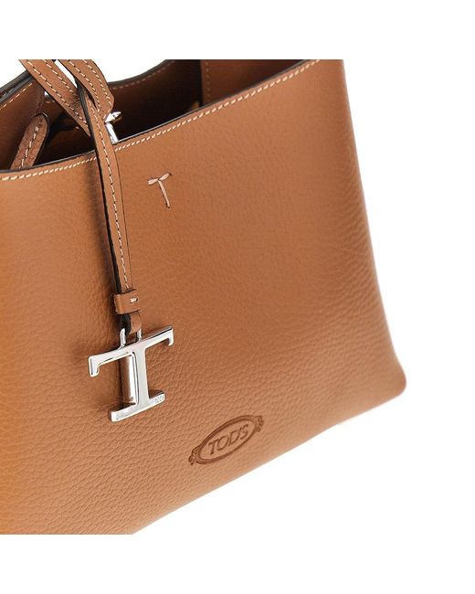 Tod's Brown Grained Leather Micro Shopping Bag