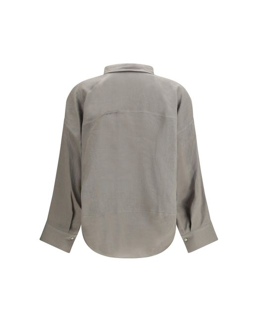 Brunello Cucinelli Gray V-Neck Blouse