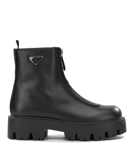 Prada Black Leather Ankle Boots