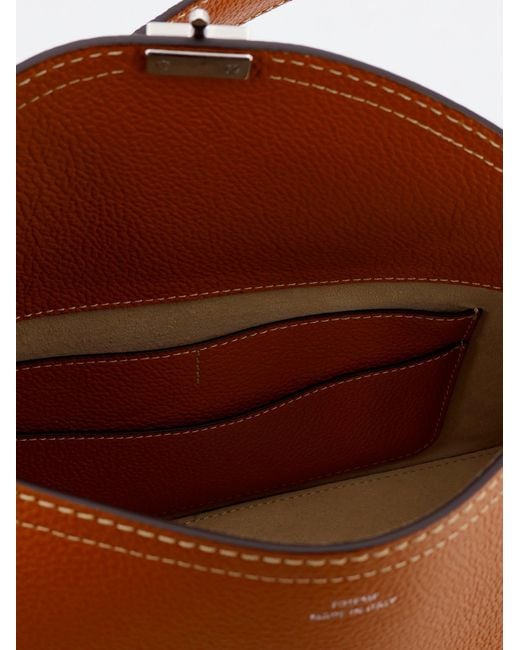Totême  Brown T-Lock Hammered Leather Shoulder Bag