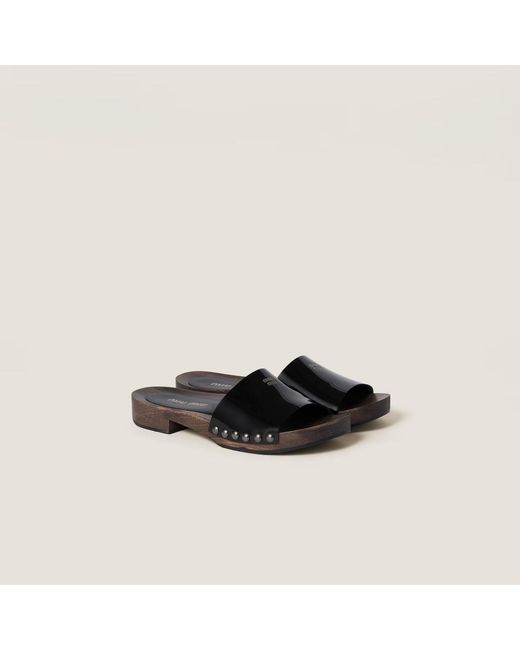 Miu Miu Black Leather Sandals With Wooden Clog