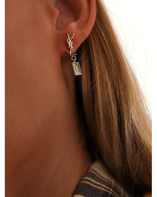 Saint Laurent White Single Cassandre Brass Earring