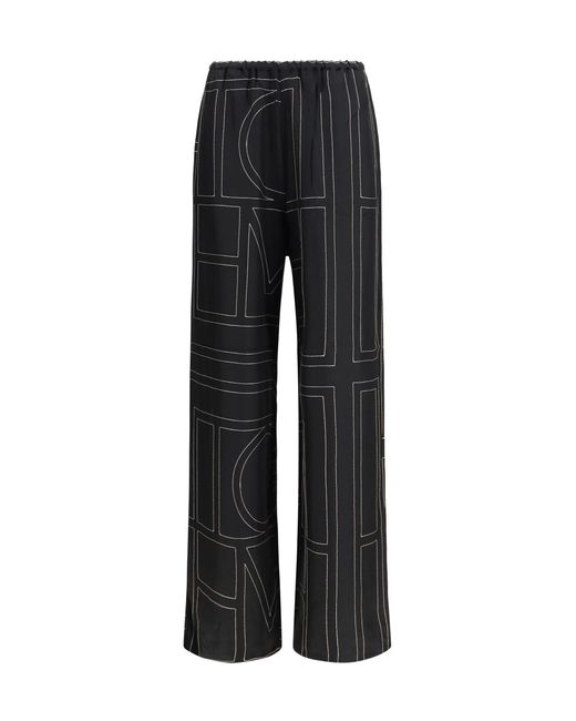 Totême Black Pants Silk Monogram