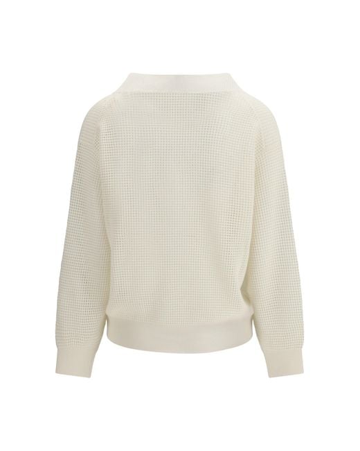 Brunello Cucinelli White Cashmere Net Sweater