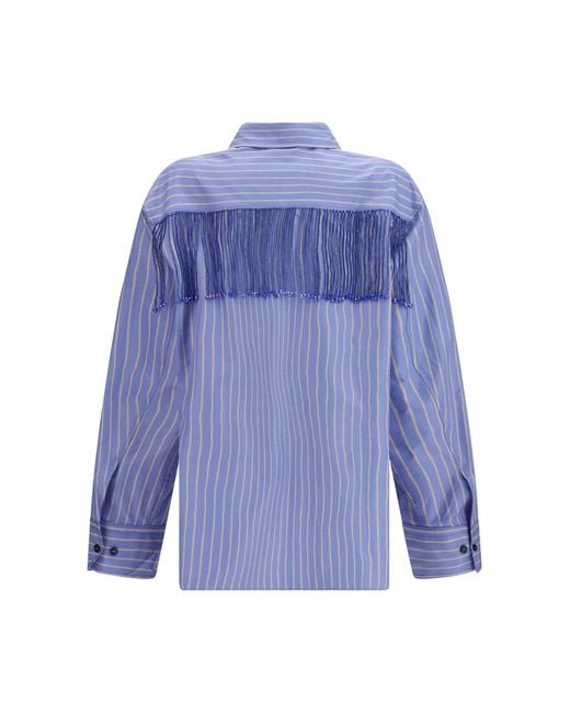 ANDAMANE Blue Miley Fringed Oversized Shirt