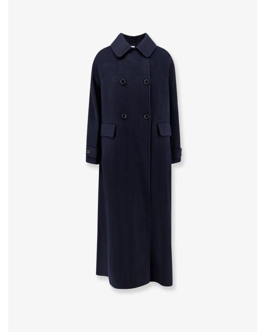 Aspesi Blue Double-Breasted Wool Coat