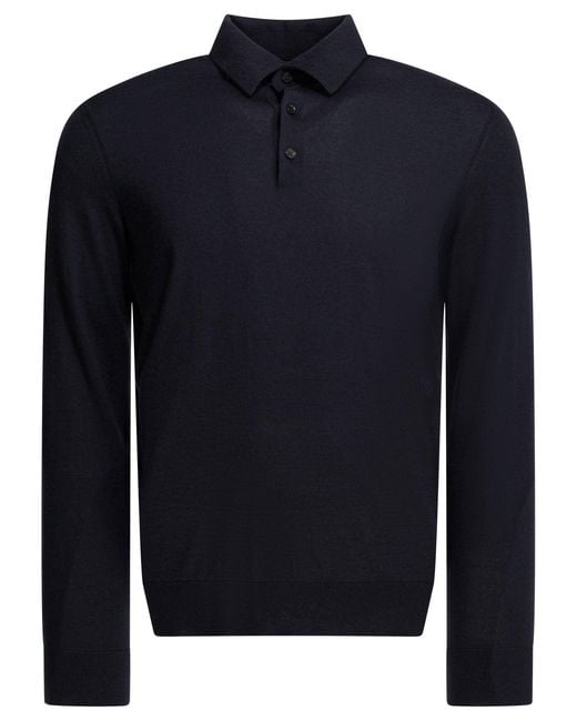 Zegna Blue Cashmere Polo Sweater for men