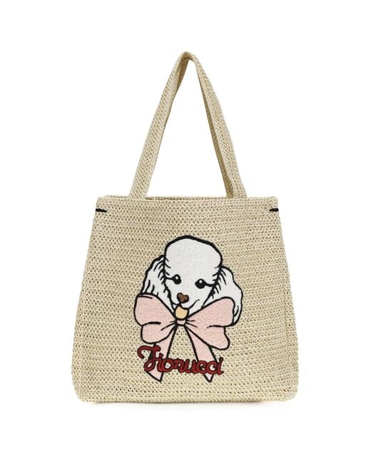 Fiorucci Natural Tote Bag Poodle Raffia