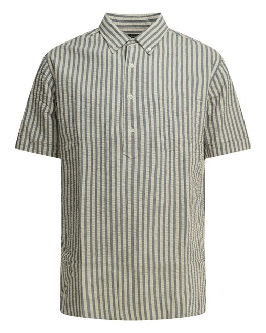 Beams Plus Gray Casual Cotton Seersucker Shirt
