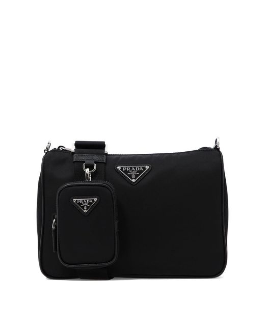 Prada Black Re-Nylon And Saffiano Crossbody Bag for men