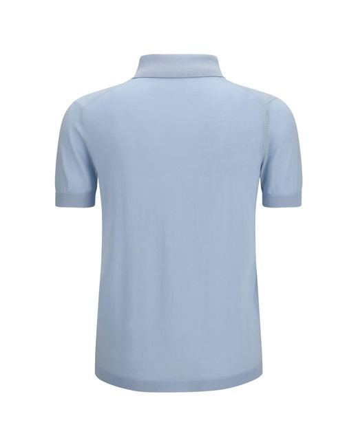 Aragona Cashmere Blue Short-Sleeve Cotton Polo for men