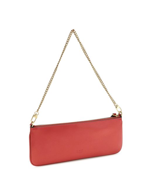 Pinko Red Horizontal Flat Leather Shoulder Bag Rosso Rio