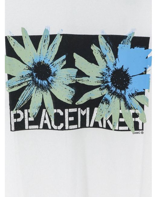 Oamc Peacemaker Gray Cotton T-Shirt With Floral Print for men