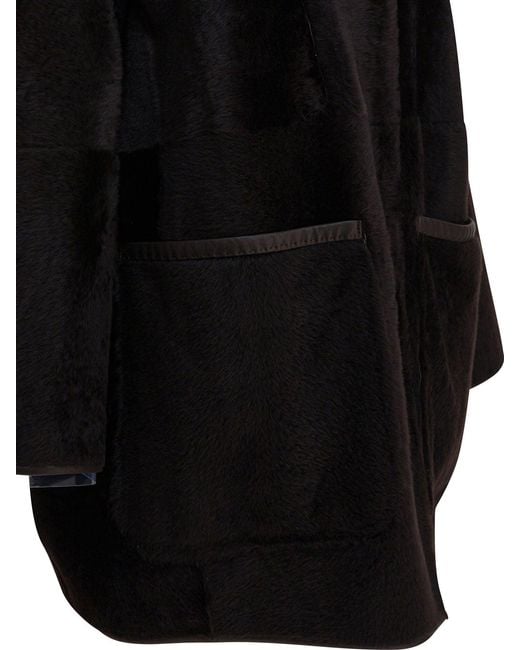 Max Mara Black Long Shearling Coat