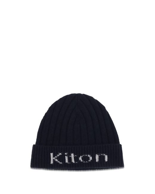 Kiton Blue Wool Beanie Hat for men