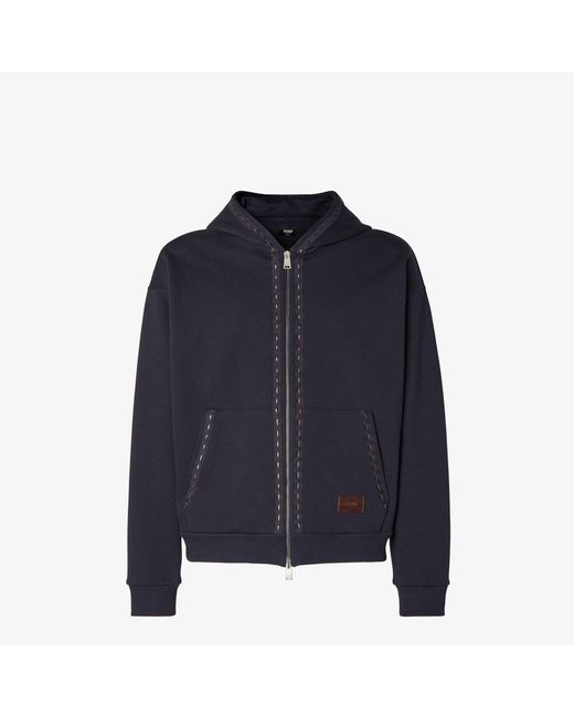 Fendi Blue Zippered Cotton Hoodie for men
