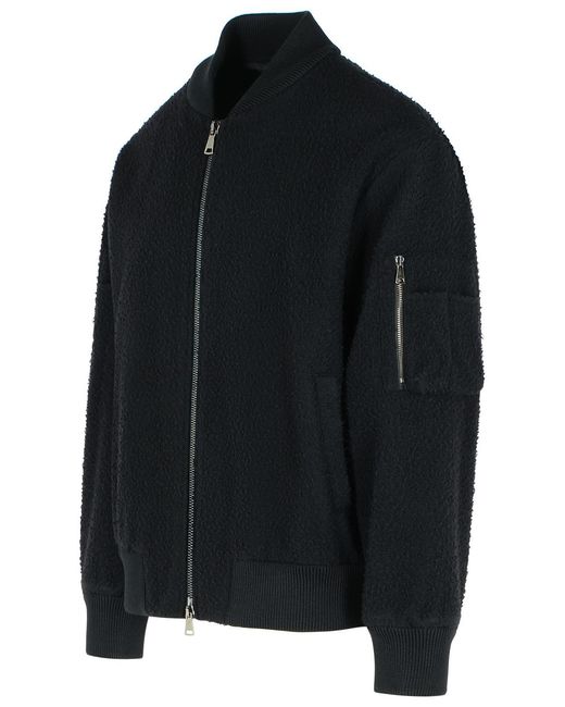 Seven Gauge Black Wool Bomber Jacket for men