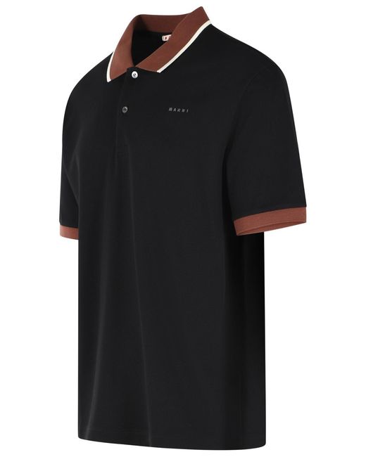 Marni Black Cotton Polo Shirt for men