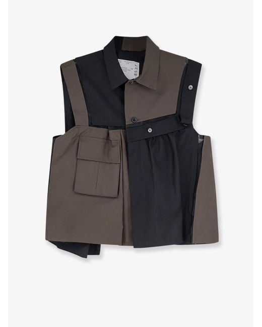 Sacai Black Patchwork Cotton Shirt