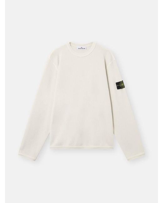 Stone Island Natural Crewneck Sweater With Compass Patch for men