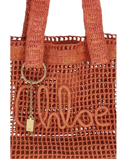 Chloé Red Chloã East-West Summer Banana Raffia Tote Bag