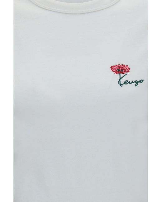 KENZO White Tulip Embroidered Cotton T-Shirt