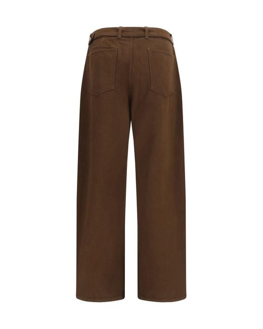 Lemaire Brown Heavy Dyed Twill Belted Pants Ristretto for men