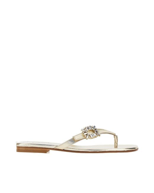 Roger Vivier White Metallized Nappa Leather Thong Slides