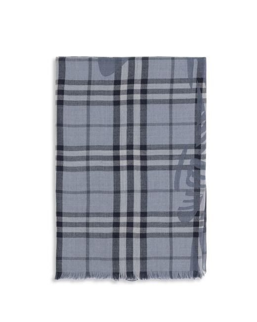 Burberry Blue Knight Check Wool And Silk Scarf