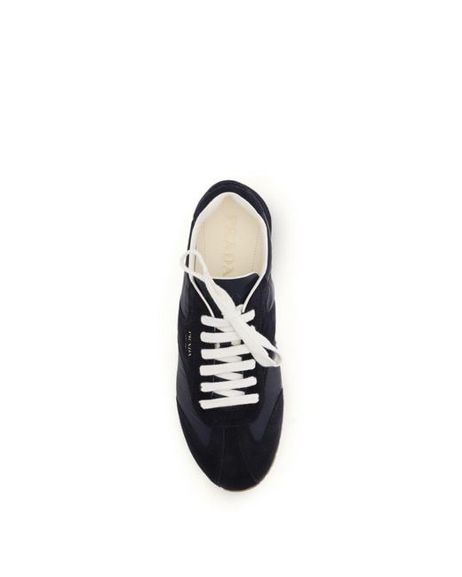 Prada White Suede And Fabric Sneakers