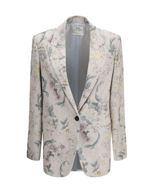 Forte_forte Gray Forte_Forte Peonia My Love Motif Hopsack Linen-Blend Jacket