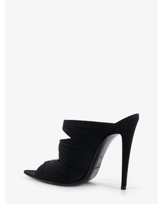 Saint Laurent Black Emilie Satin Sandals With Rhinestone Logo Detail