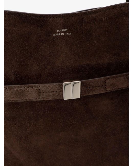 Totême  Brown Suede Shoulder Bag With Metal Detail On The Front