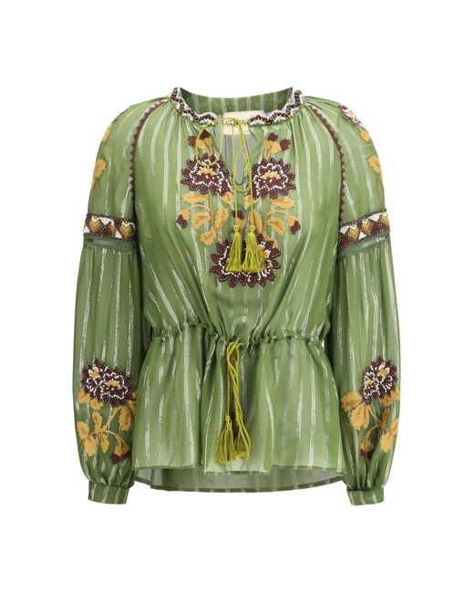 Women's Green Lurex Silk Shirt