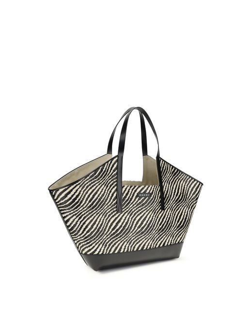 Marni Multicolor Raffia Effect Fabric Tote Bag