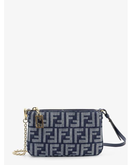 Fendi Blue Baguette Ff Jacquard Fabric Clutch Bag