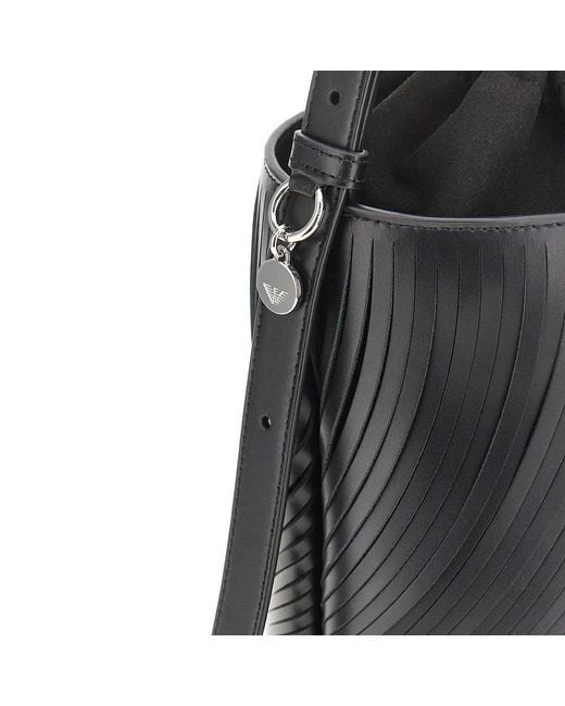Emporio Armani Black Fringed Cut Leather Bucket Bag