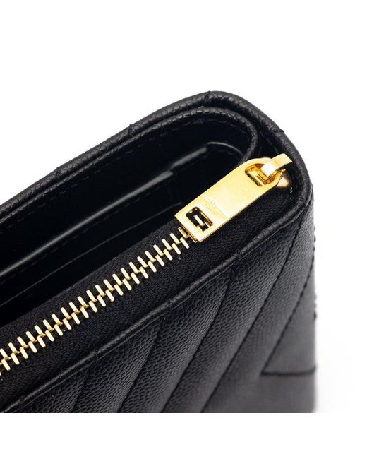 Saint Laurent Black Grain De Poudre Leather Cassandre Wallet