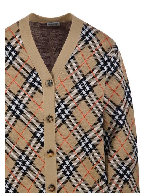Burberry Natural V-Neck Cardigan With Buttons