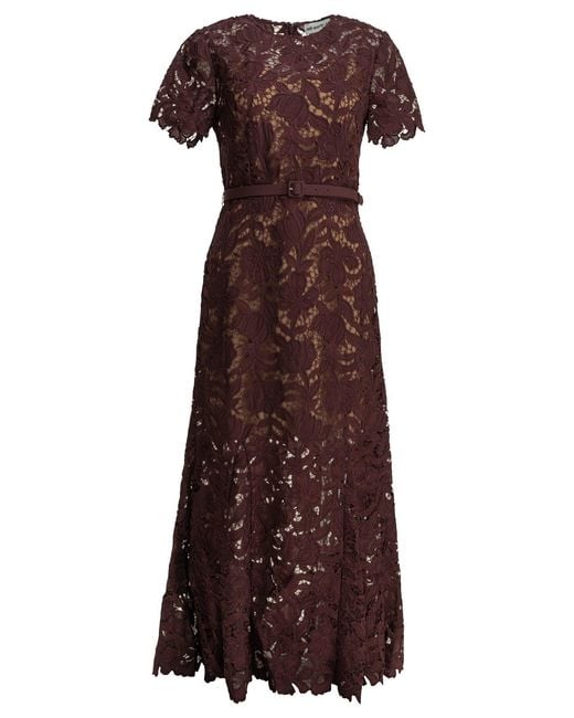 Self-Portrait Brown Lace Midi Dress