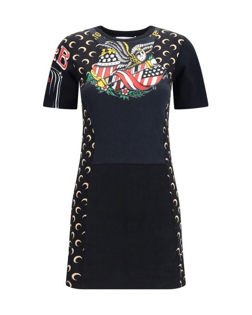 MARINE SERRE Black Fitted Recycled Jersey Dress